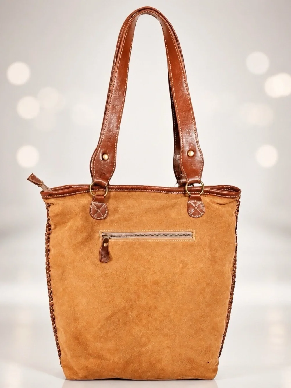 Myra Bag Cowhide/Tapastry Zip Close Large Purse